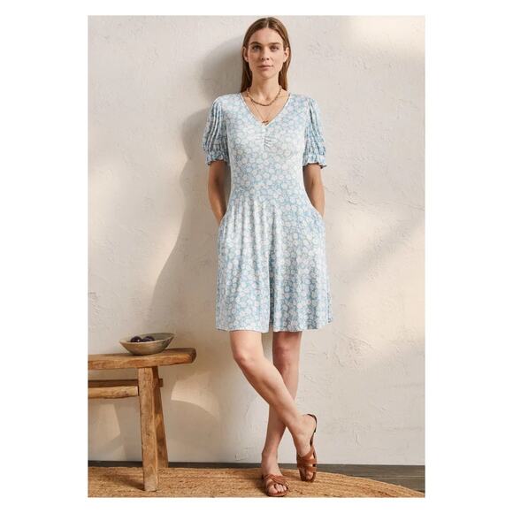 Boden Blue&Pink V Neck Jersey Midi Dress Sz.12L - Picture 1 of 13